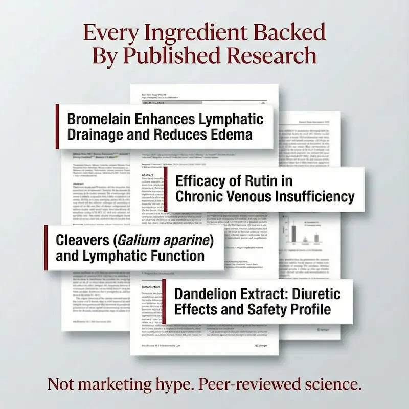 Promotional graphic with text about published research on various health topics.