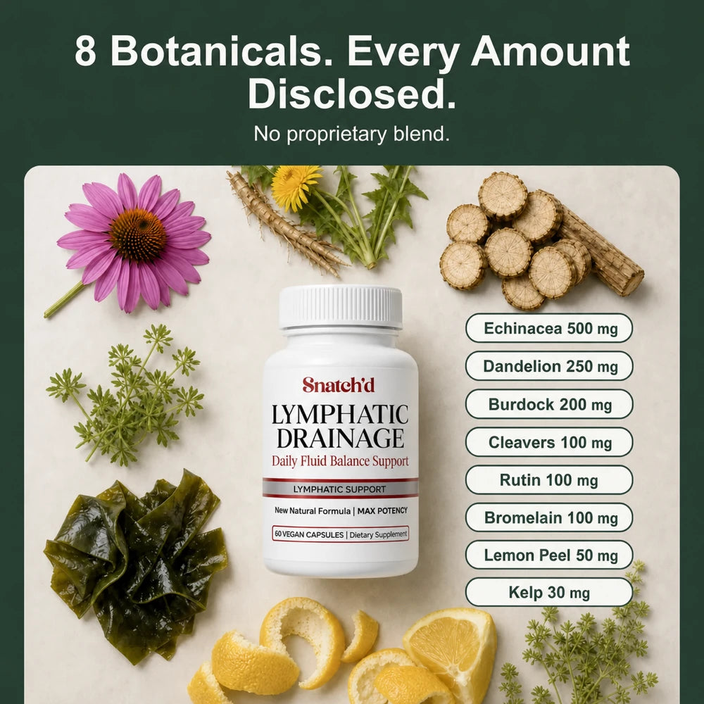 Snatch'd bottle with all eight active botanicals and exact labeled amounts
